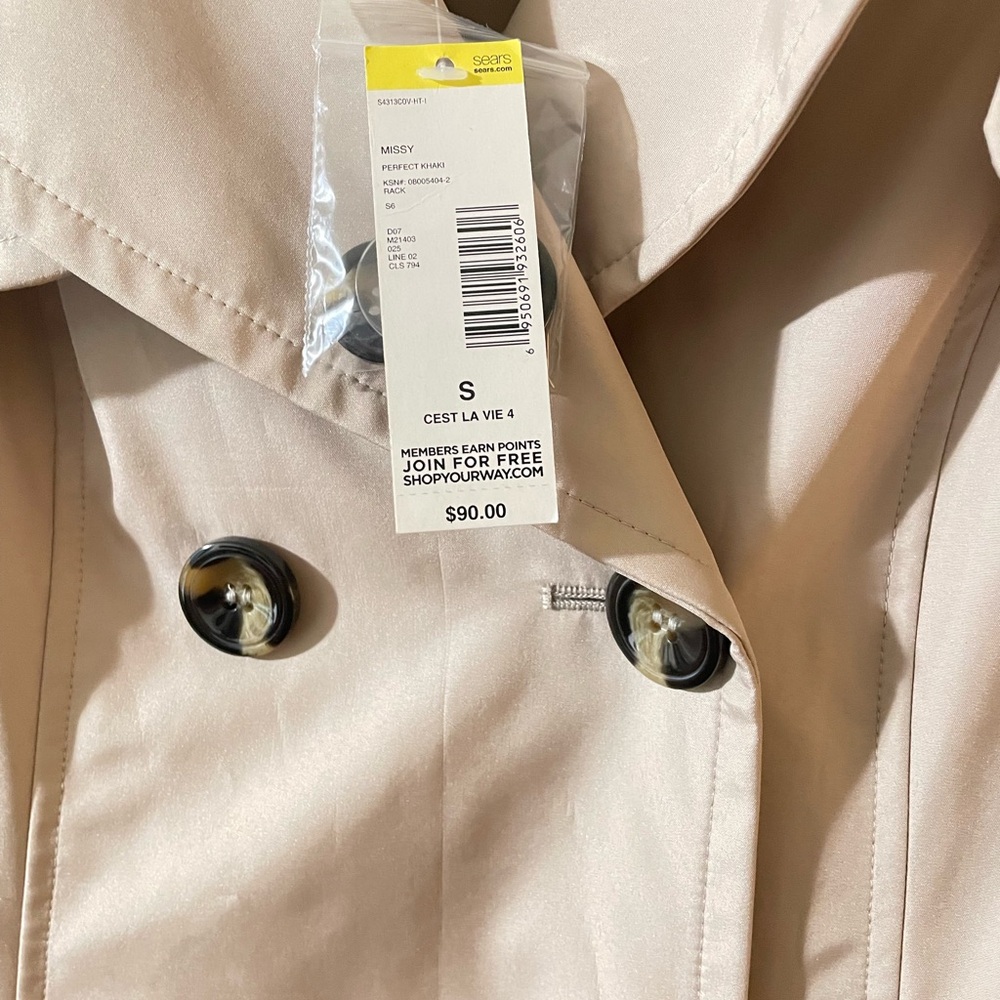 Covington Women’s Khaki Trench Coat Size Small – Belted Double Breasted Jacket - Picture 2 of 7